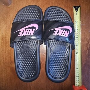Nike Black and Pink Women's Sandals
